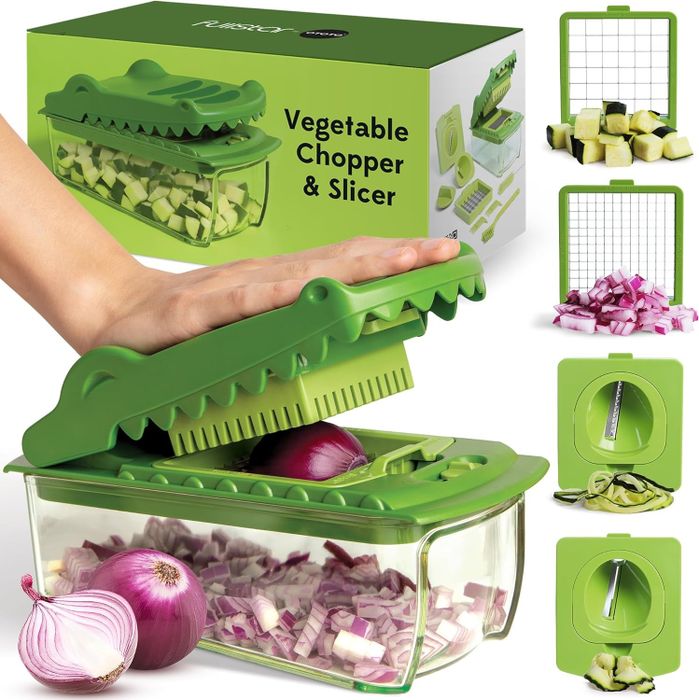 The chopper, featuring a lid shaped like a crocodile's head, ready for action.