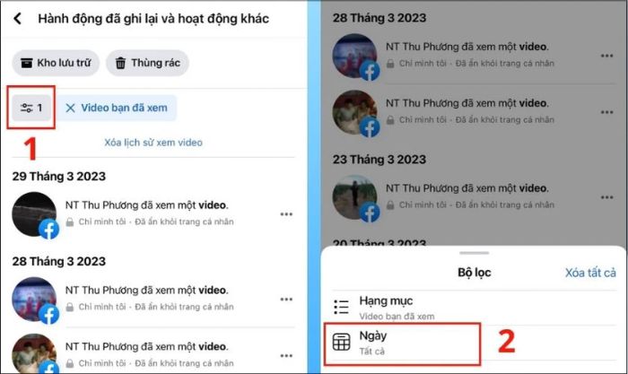 Lọc các video đã xem theo khoảng thời gian mong muốn