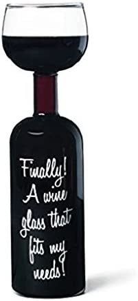 The BigMouth Inc. Original Wine Bottle Glass with the perfect slogan: 'Finally! A wine glass that fits my needs!'