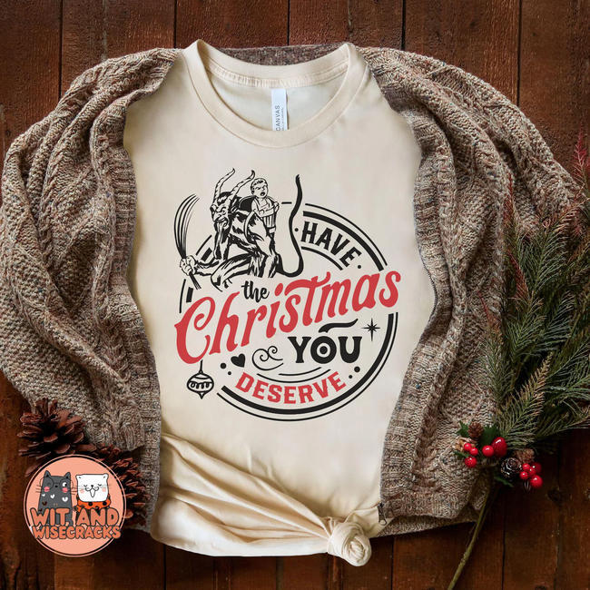 A beige T-shirt featuring a unique design