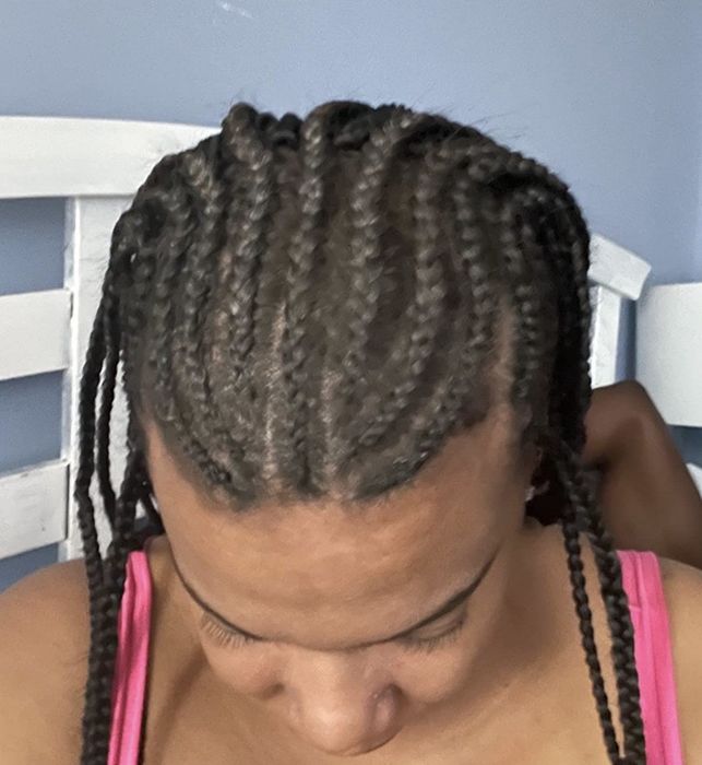 after using the root cover-up powder to mask grays and fill gaps between braids