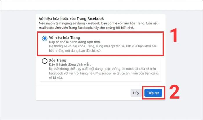 Hướng dẫn vô hiệu hóa fanpage trên máy tính