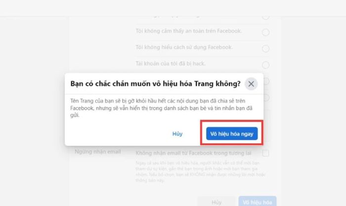Hướng dẫn vô hiệu hóa trang page Facebook trên máy tính