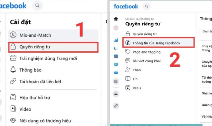 thông tin về trang trên Facebook
