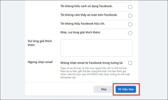 Cách xóa trang Facebook tạm thời trên máy tính