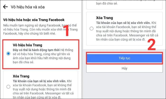 Hướng dẫn vô hiệu hóa trang Facebook trên điện thoại