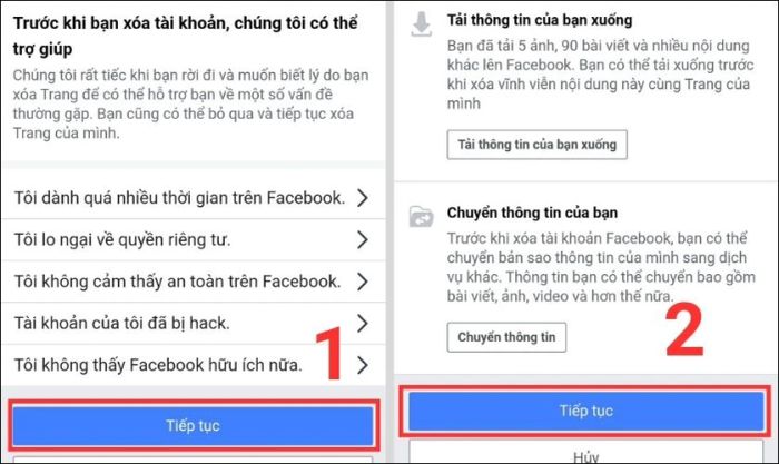 xóa trang Facebook vĩnh viễn bằng điện thoại