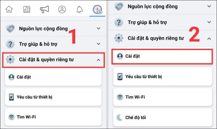 thiết lập cài đặt trang Facebook