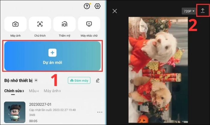 vào phần Dự án mới và tạo mẫu video riêng cho mình