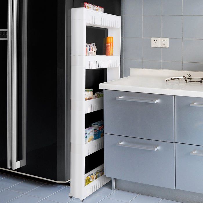 The sleek white sliding storage tower 
