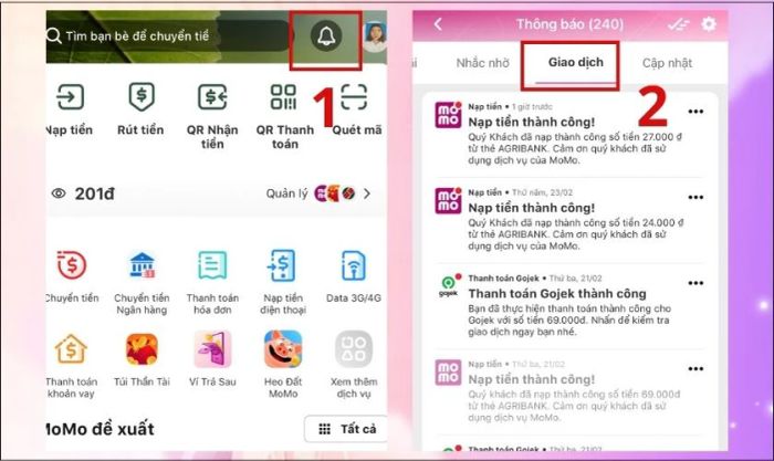 Các bước để xóa lịch sử tìm kiếm trên Momo
