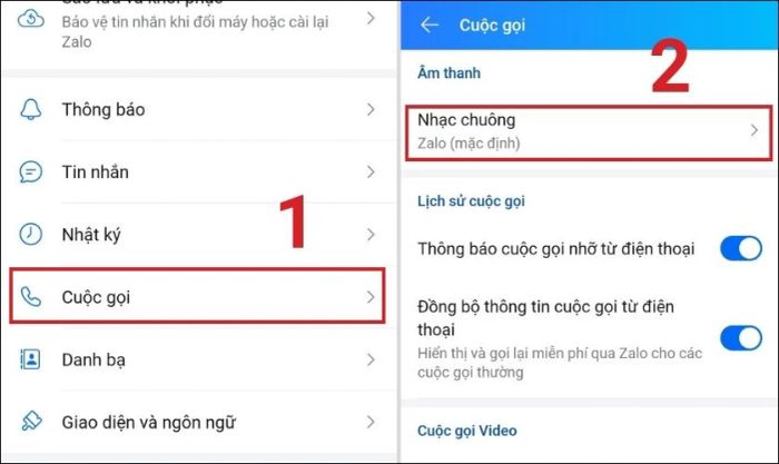 Chọn cuộc gọi và thiết lập nhạc chuông
