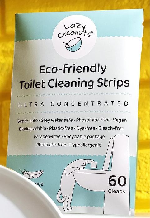 A package of Lazy Coconuts Eco-Friendly Toilet Cleaning Strips.