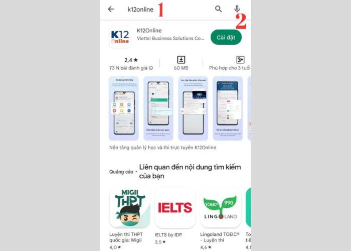 Hướng dẫn đăng nhập phần mềm K12online.vn trên điện thoại