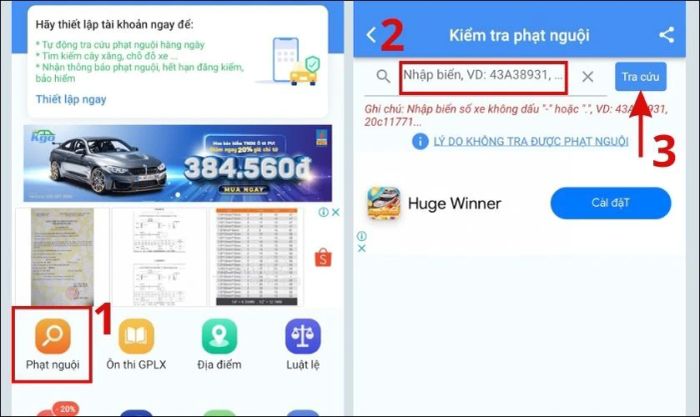 Tra cứu thông tin về các vi phạm giao thông qua ứng dụng KGO