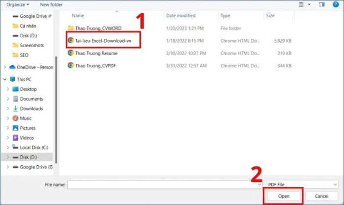 chọn file Word cần giải nén và nhấn open