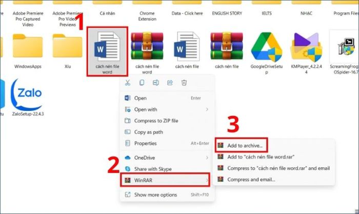 cách nén file Word thành định dạng RAR, ZIP