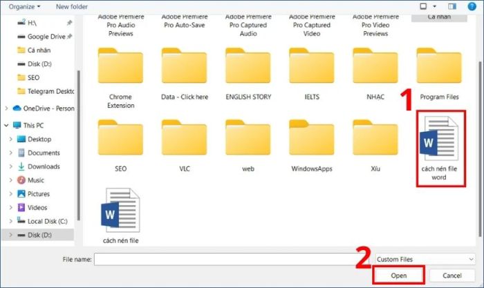 chọn file word cần chuyển đổi và nhấn open