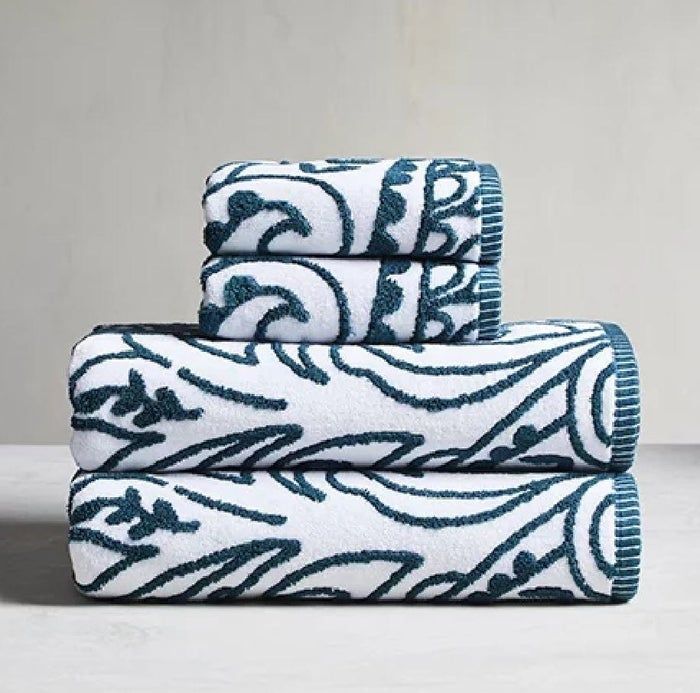 A set of blue and white paisley towels