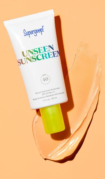 A bottle of the sunscreen on display
