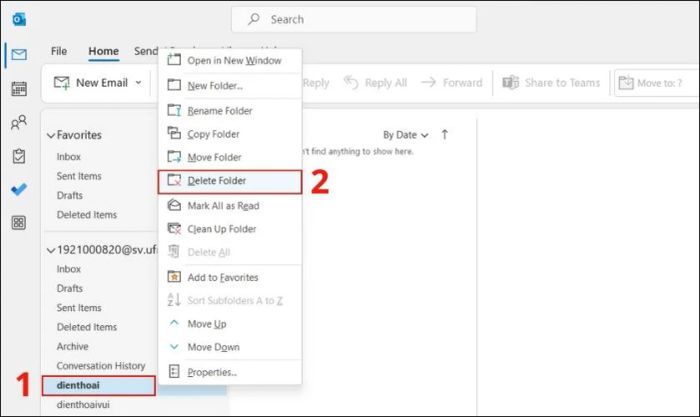 Xóa thư mục trong Outlook
