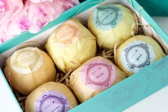 box filled with bath bombs