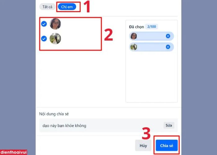 Chọn người nhận và gửi tin nhắn