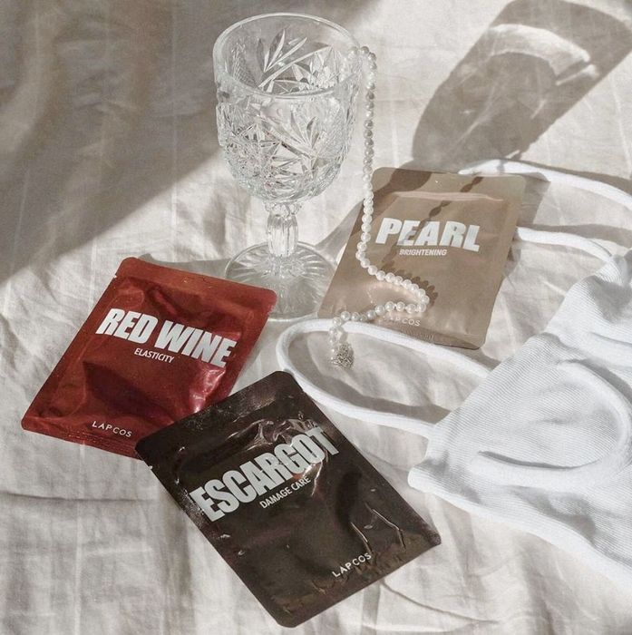 The wine, escargot, and pearl sheet masks from Lapcos.