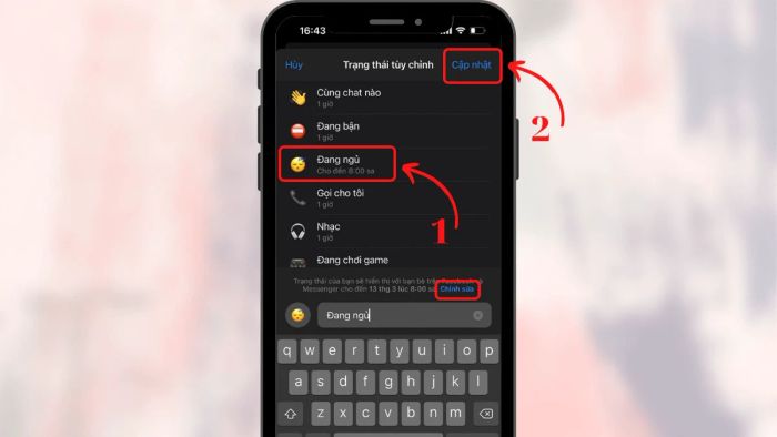Lựa chọn trạng thái yêu thích và nhấn Cập nhật để cập nhật ngay.