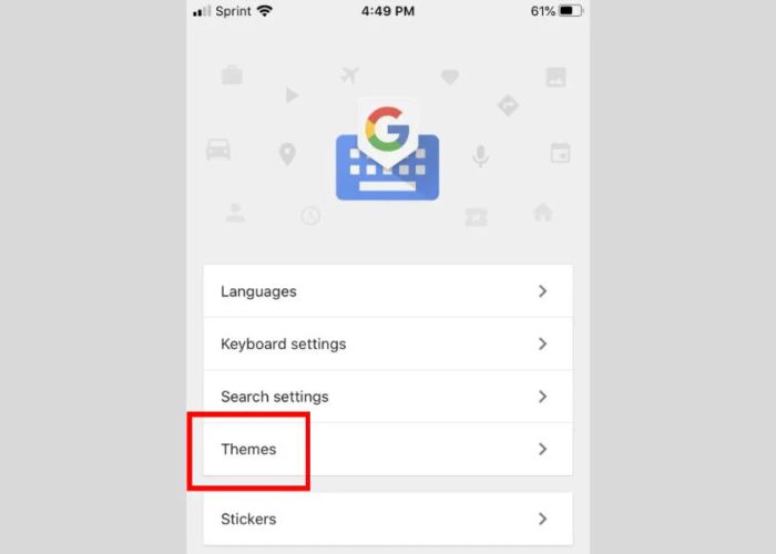 Cách vào mục themes trên iPhone