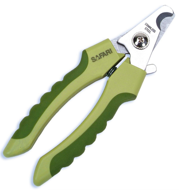 A close-up shot of the clippers, showcasing their curved edge and rubberized handles for a secure grip