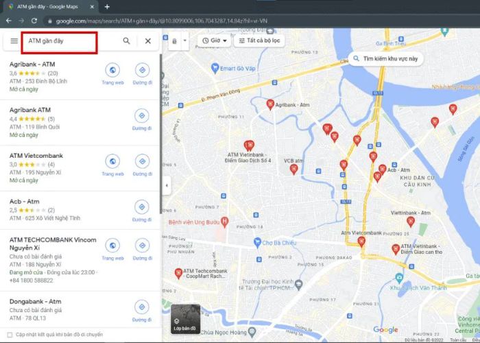tìm cây ATM gần nhất với vị trí của bạn