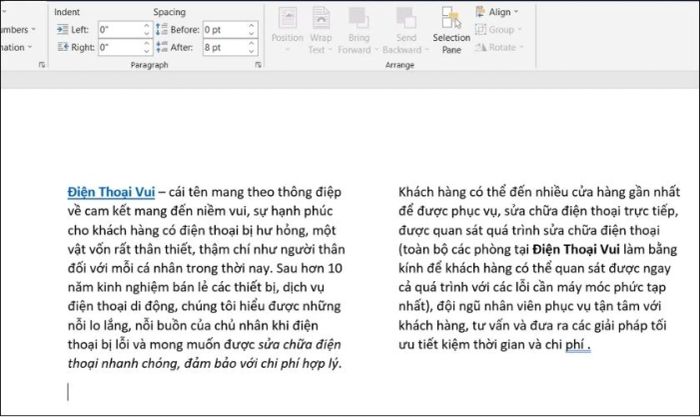 cách chia văn bản thành 2 cột trong Word
