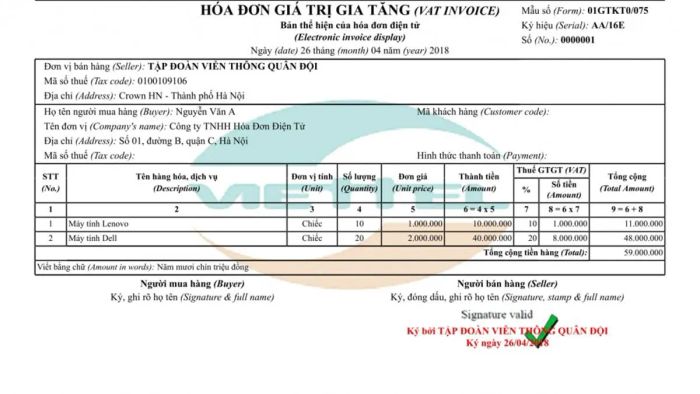 Kiểm tra hóa đơn điện tử của Viettel