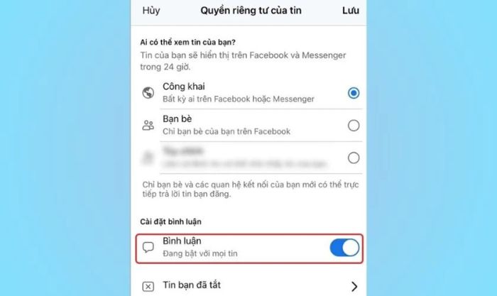 Cách tùy chỉnh bật và tắt bình luận trên story Facebook