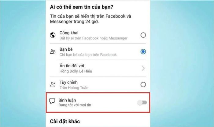 Hãy kiểm tra xem bạn đã bật tính năng bình luận cho story trên Facebook chưa.