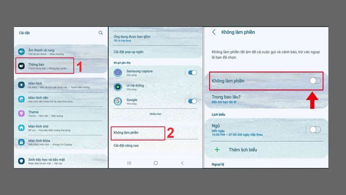 Tắt thông báo ứng dụng trên Samsung bằng cách sử dụng chế độ không làm phiền.