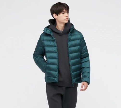 Model wearing the jacket in green