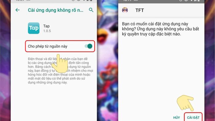 Kéo thanh trạng thái để cho phép Tap
