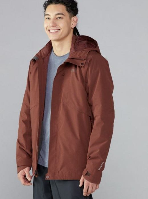 Model wearing the copper spice heather jacket