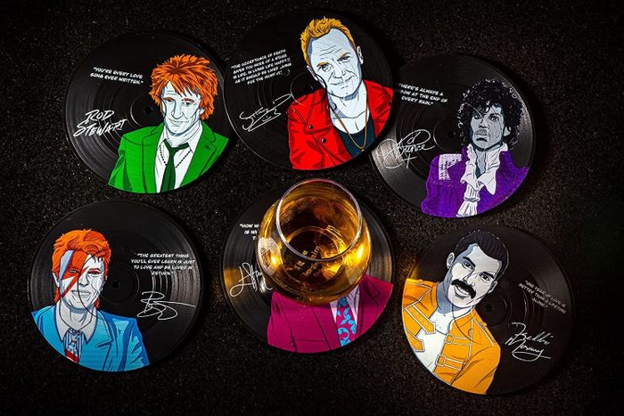 the set of coasters featuring legendary artists