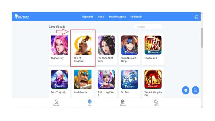 cách nạp thẻ Rise of Kingdom