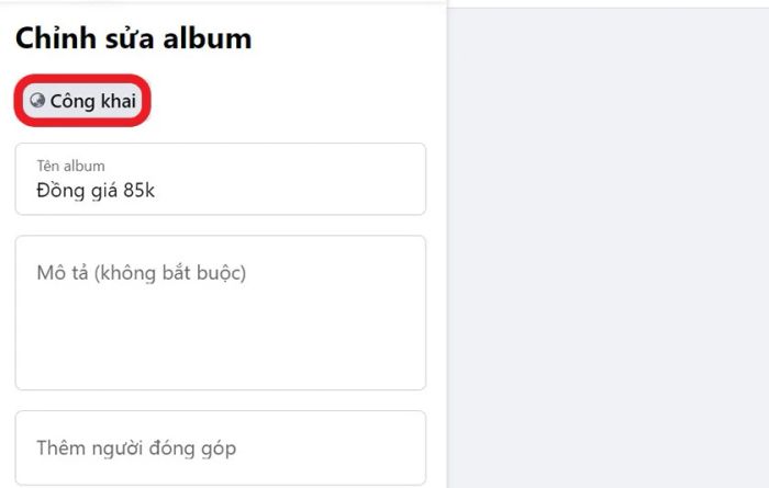 Chọn chế độ công khai cho album ảnh.