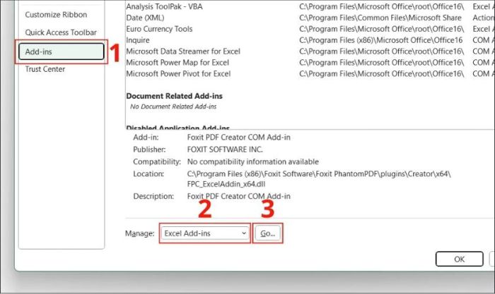 cách vô hiệu hóa Add-ins để cải thiện tốc độ mở file Excel