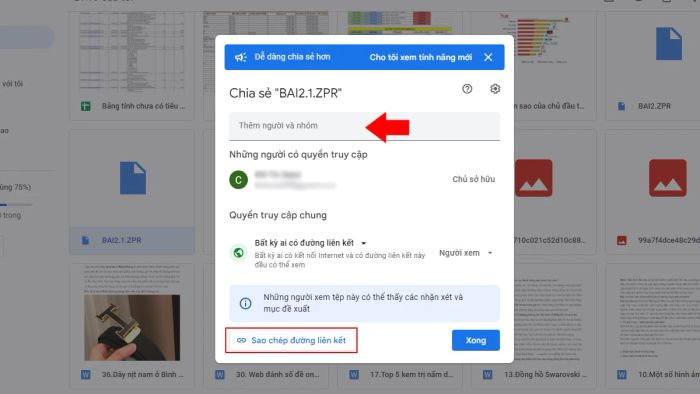 Hướng dẫn chi tiết cách chia sẻ tài liệu trên Google Drive qua máy tính hoặc laptop.