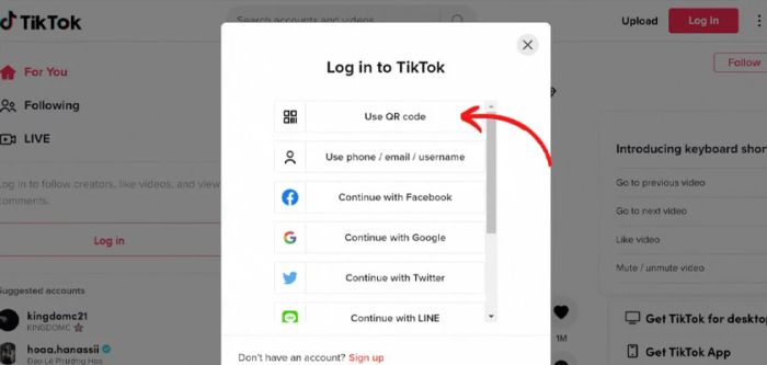 Cách đăng nhập TikTok qua máy tính