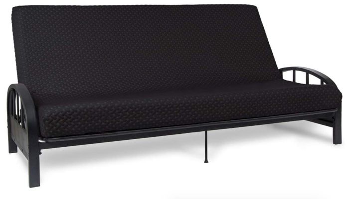 A black memory foam futon mattress, offering both comfort and versatility.