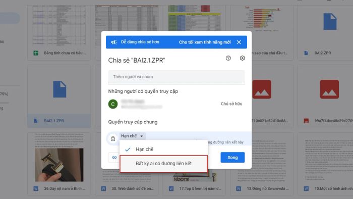 Hướng dẫn cách chia sẻ tập tin trên Google Drive từ máy tính và laptop