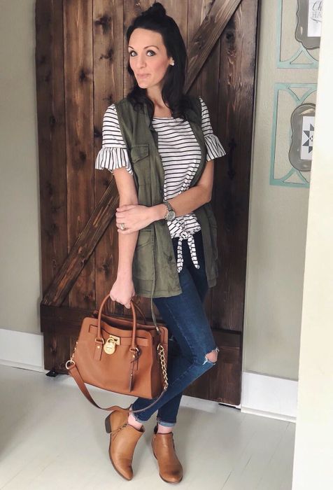 A customer review photo of the bell-sleeve T-shirt in white