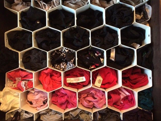 A reviewer’s drawer neatly organized with underwear in the divider